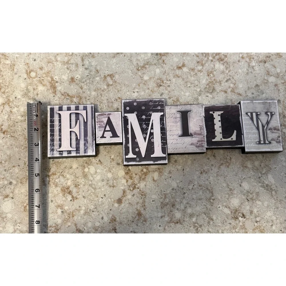 Family Wooden Block Wall Art Sign Rustic Farmhouse Home Decor Black White Grey‎